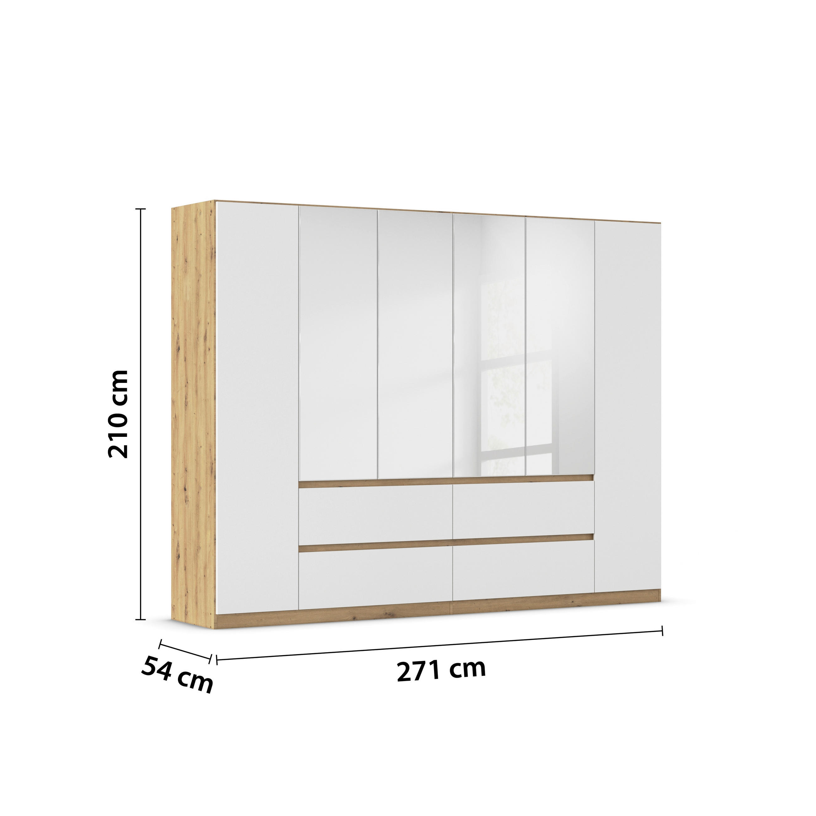 Thumbnail - Rauch Möbel Drehtürenschrank, Silber, Weiß, Eiche Artisan, Holzwerkstoff, 4 Fächer, 4 Schublade(n) Schubladen, 271x210x5...