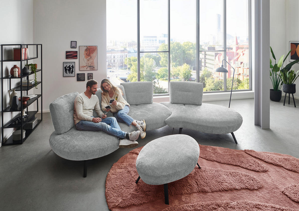 BIGSOFA Flachgewebe Hellgrau  - Hellgrau/Schwarz, Design, Textil/Metall (456/93/138cm) - Moderano