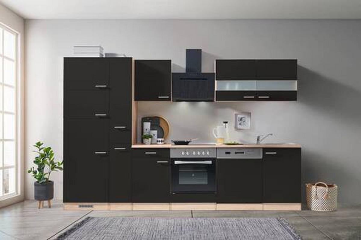 KÜCHENBLOCK 310 cm   in Schwarz, Eichefarben  - Eichefarben/Schwarz, Basics, Holzwerkstoff (310cm) - Respekta