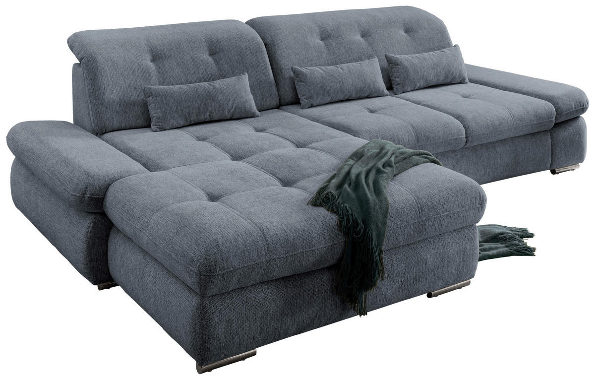 ECKSOFA in Chenille Hellblau  - Chromfarben/Hellblau, Design, Textil/Metall (196/300cm) - Livetastic