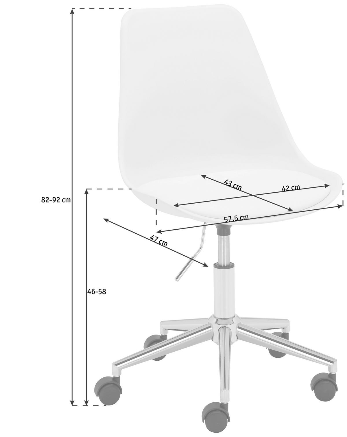 MLADINSKI VRTLJIVI STOL kovina, umetna masa, tekstil bela  - barve kroma/bela, Basics, kovina/umetna masa (57,5/82-92/47cm) - Carryhome