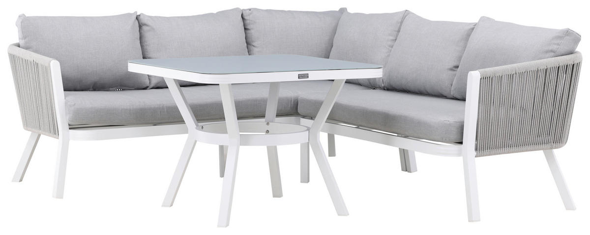 LOUNGEGARNITUR Aluminium  - Weiß/Grau, KONVENTIONELL, Textil/Metall - Gardenson