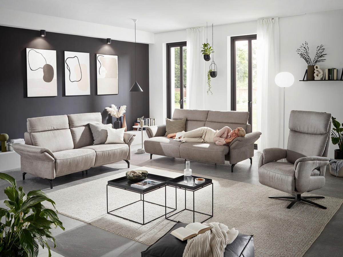 2-SITZER-SOFA in Lederlook Hellgrau  - Hellgrau/Schwarz, Konventionell, Textil/Metall (216/103/92cm) - Dieter Knoll