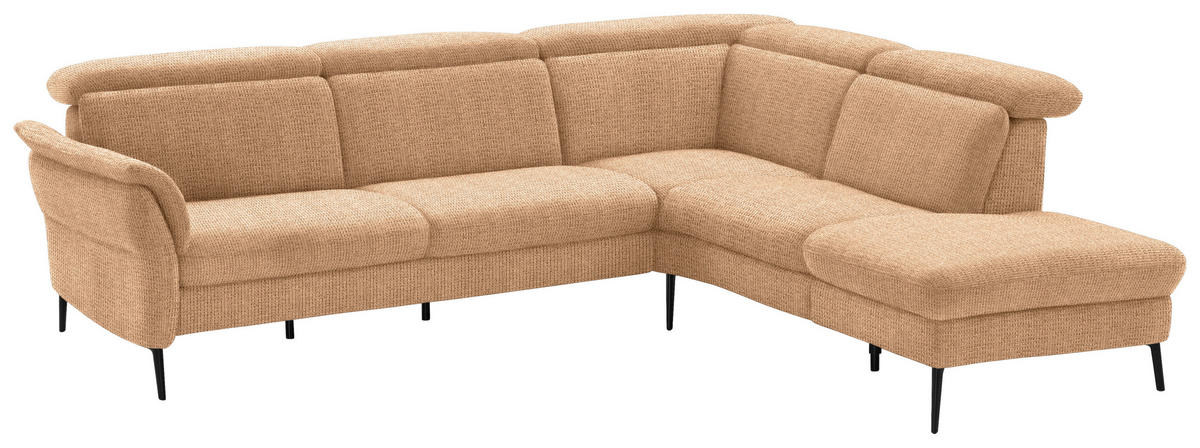 ECKSOFA in Struktur Cognac  - Cognac/Schwarz, Modern, Textil/Metall (275/235cm) - Cantus