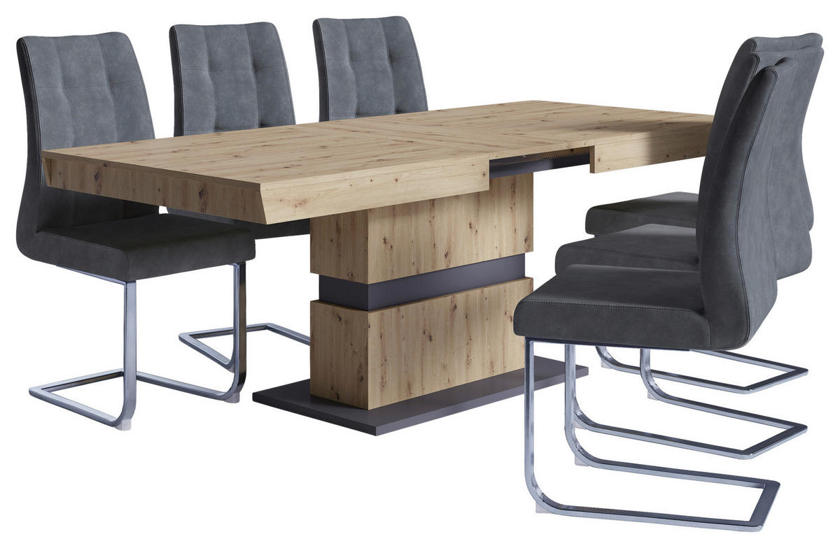 SCHWINGSTUHL-SET 2 Stück  in Stahl Mikrofaser  - Anthrazit/Silberfarben, LIFESTYLE, Textil/Metall (47/96/62cm) - MID.YOU