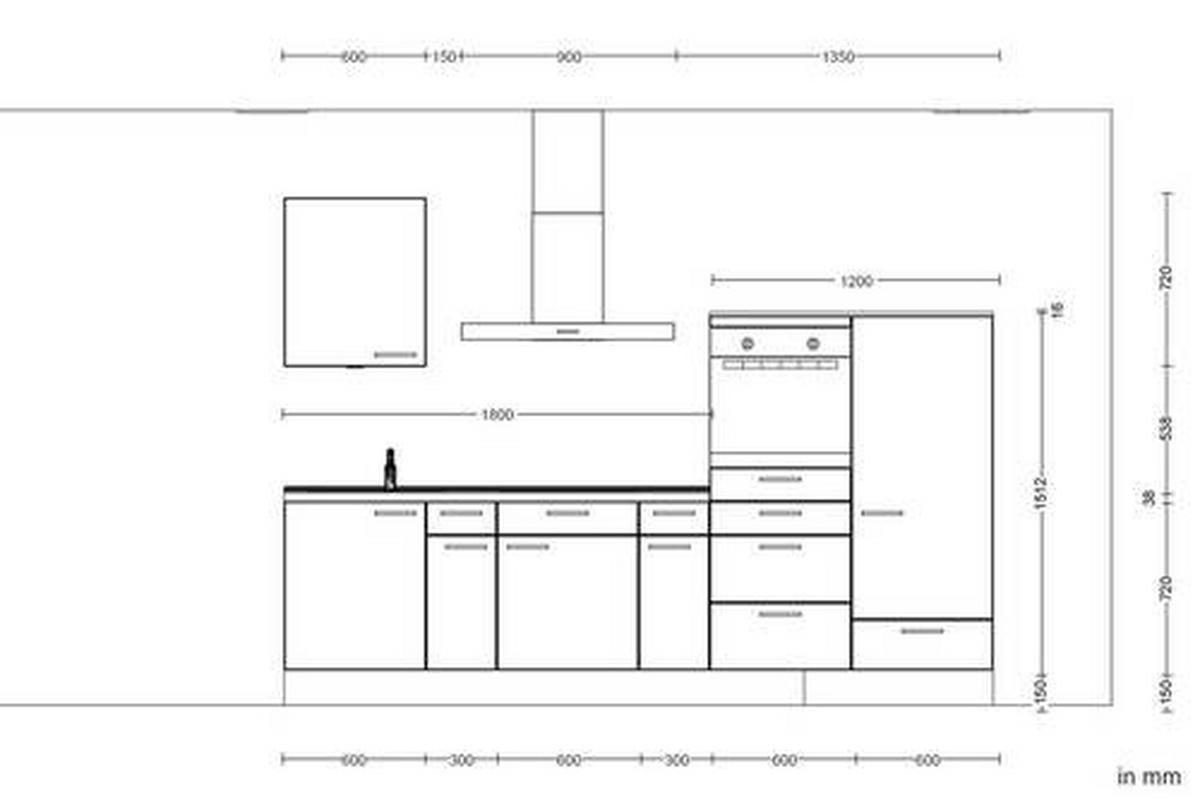 KÜCHENLEERBLOCK 300 cm   in Schieferfarben, Hellgrau  - Schieferfarben/Edelstahlfarben, MODERN, Holzwerkstoff/Metall (300cm) - Nobilia