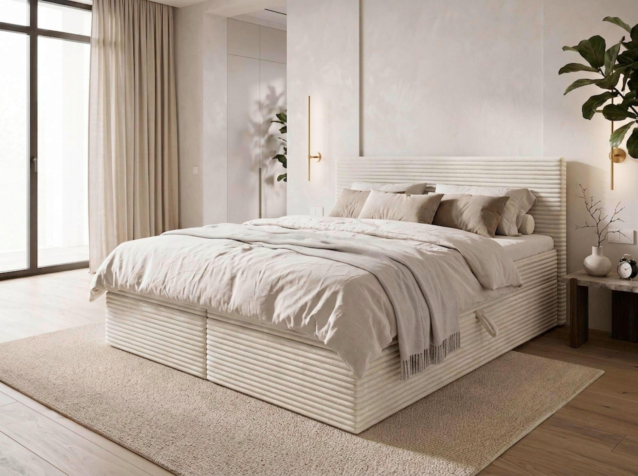 BOXBETT 160/200 cm  in Creme  - Creme/Schwarz, MODERN, Holz/Kunststoff (160/200cm) - MID.YOU