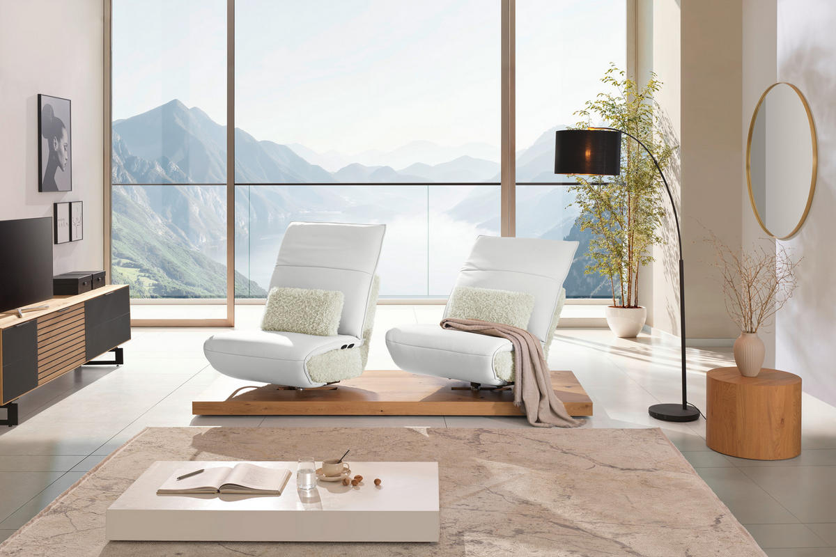 2-SITZER-SOFA Hochflor Echtleder Weiss  - Weiss/Schwarz, Design, Leder/Holz (240/65/104cm) - Koinor