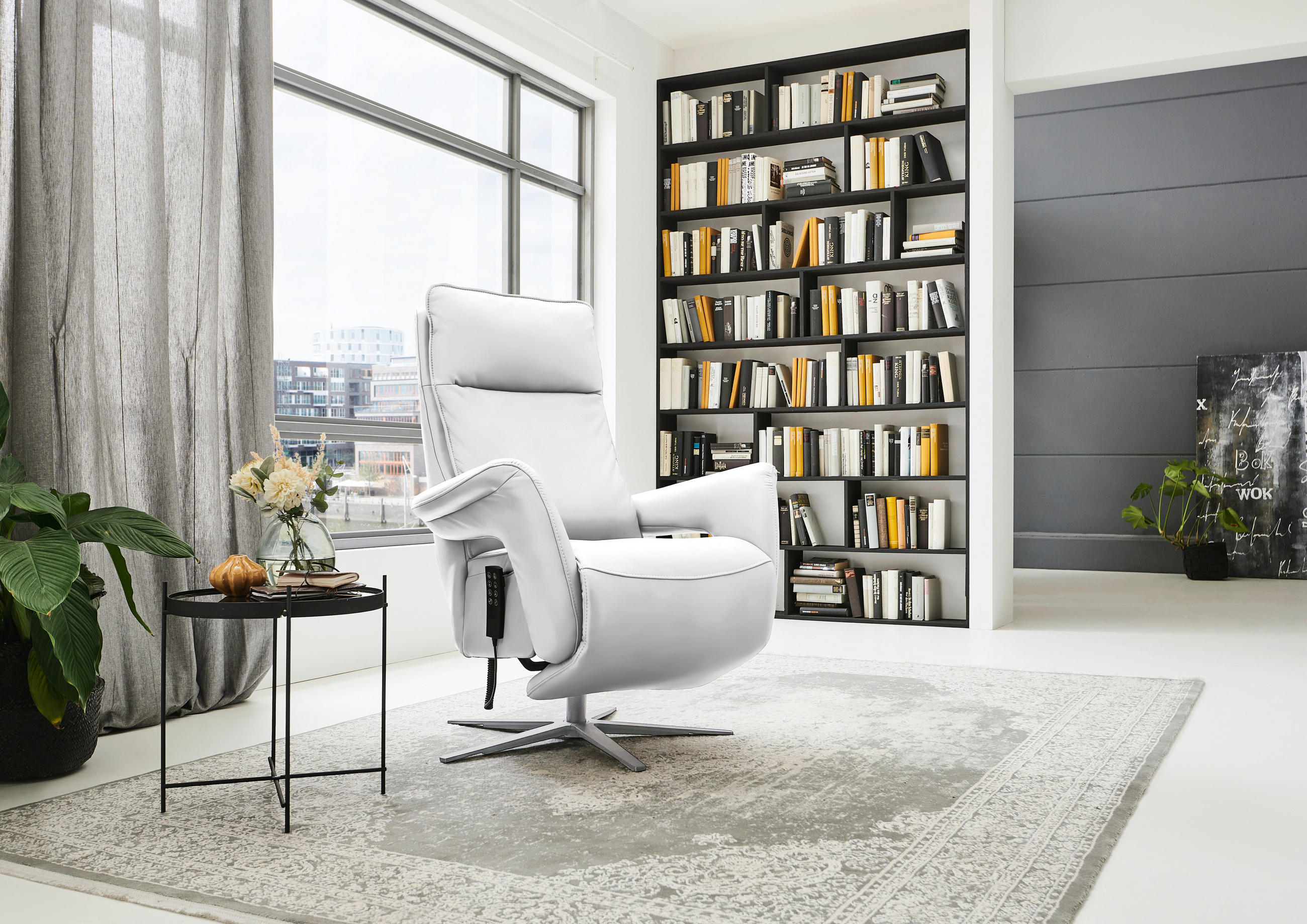 RELAXSESSEL in Leder Weiß  - Edelstahlfarben/Weiß, Design, Leder/Metall (79-83/116/87-176cm) - Valdera