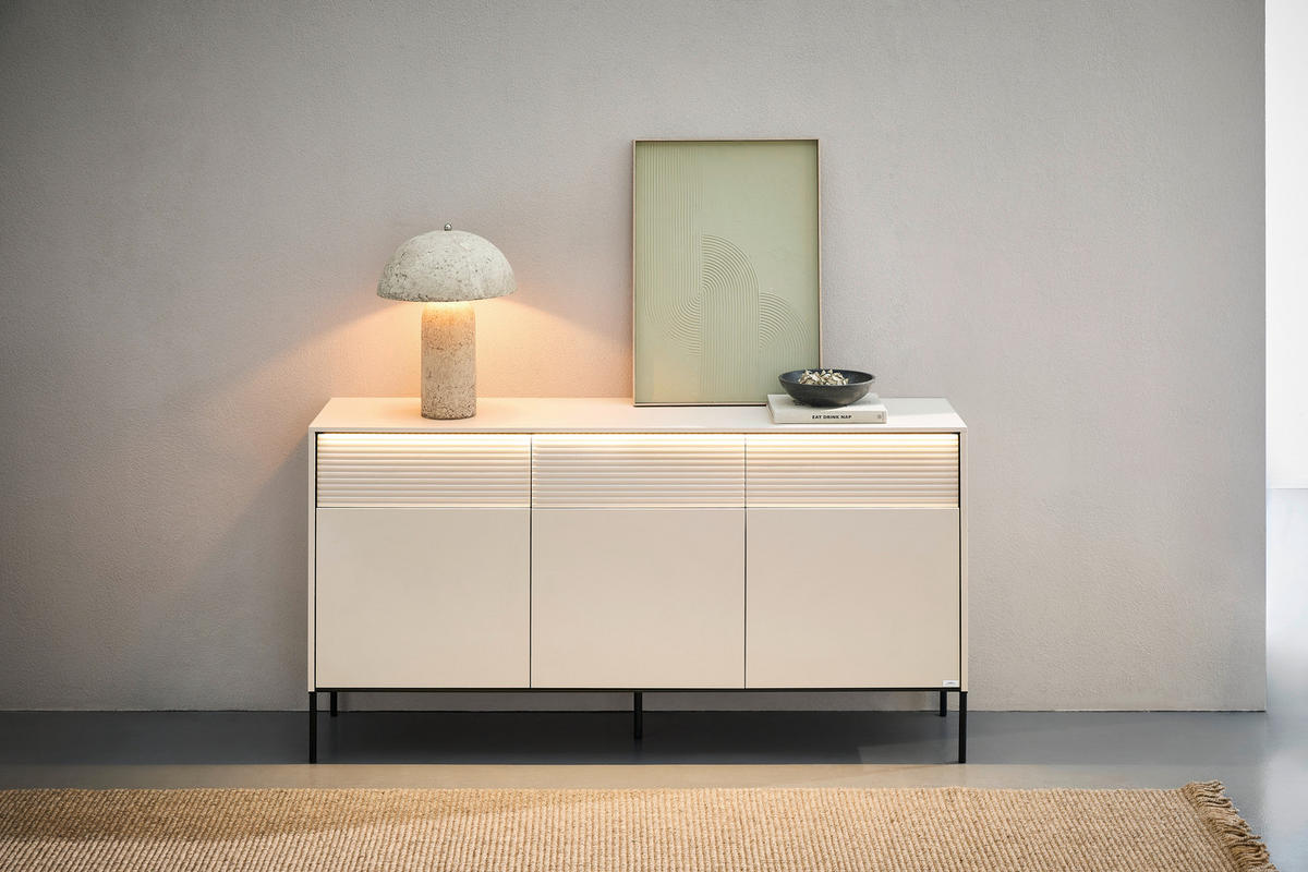 SIDEBOARD  167/85/40 cm 3 Schublade(n)  - Beige/Schwarz, Design, Holzwerkstoff/Metall (167/85/40cm) - Voleo
