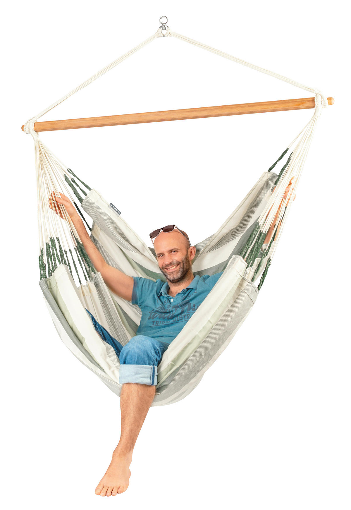 HÄNGESESSEL kingsize outdoor 140/170/210 cm  - Dunkelgrün/Weiß, KONVENTIONELL, Holz/Textil (140/170/210cm) - La Siesta