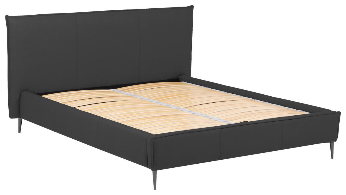 POLSTERBETT 140/200 cm,  in Anthrazit, gepolstertes Kopfteil, Lattenrost, Bettkasten,  - Anthrazit/Schwarzchrom, KONVENTIONELL, Leder/Holz (140/200cm) - Esposa