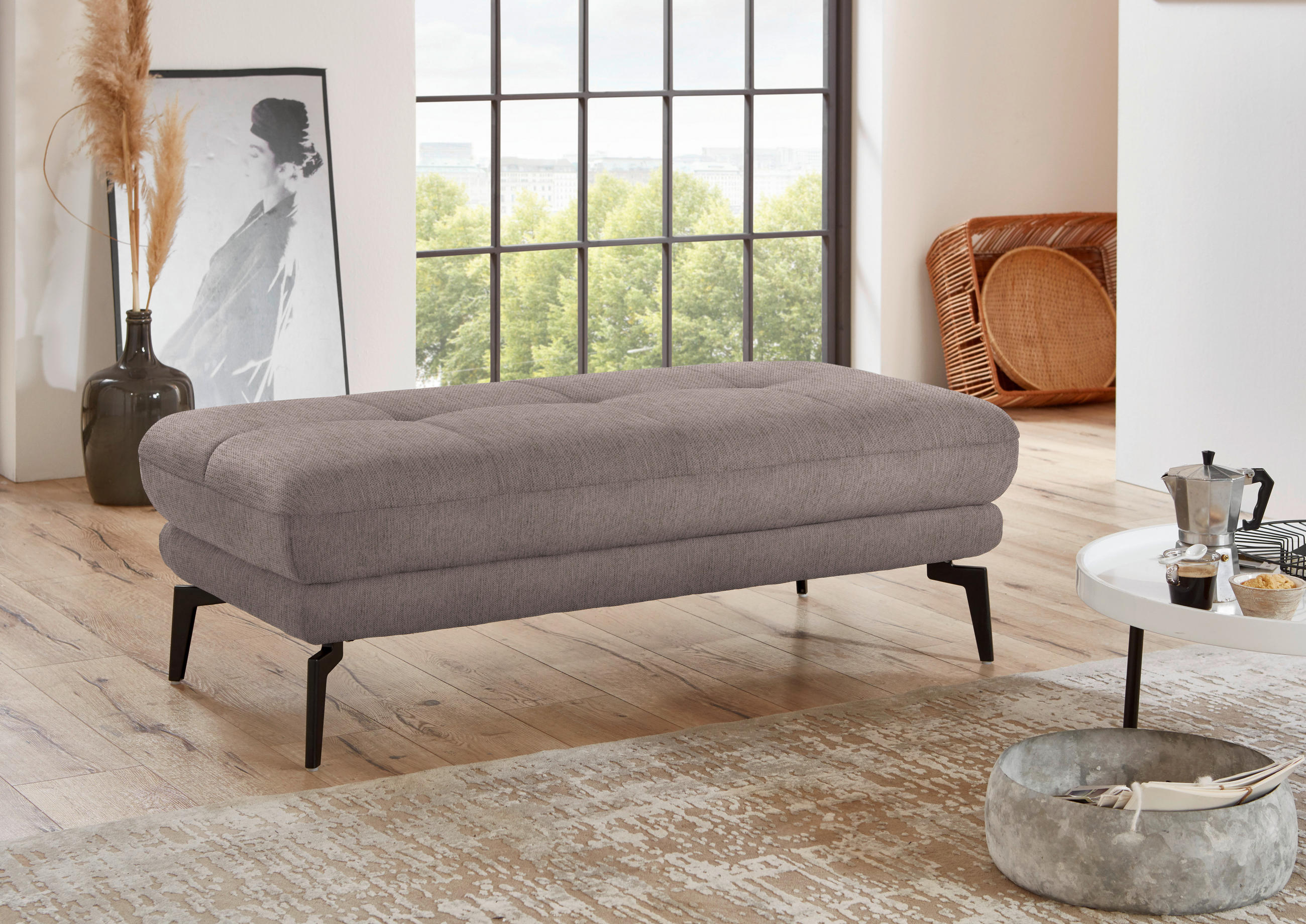 HOCKER in Textil Silberfarben  - Silberfarben/Schwarz, Design, Textil/Metall (132/45/68cm) - Beldomo Style