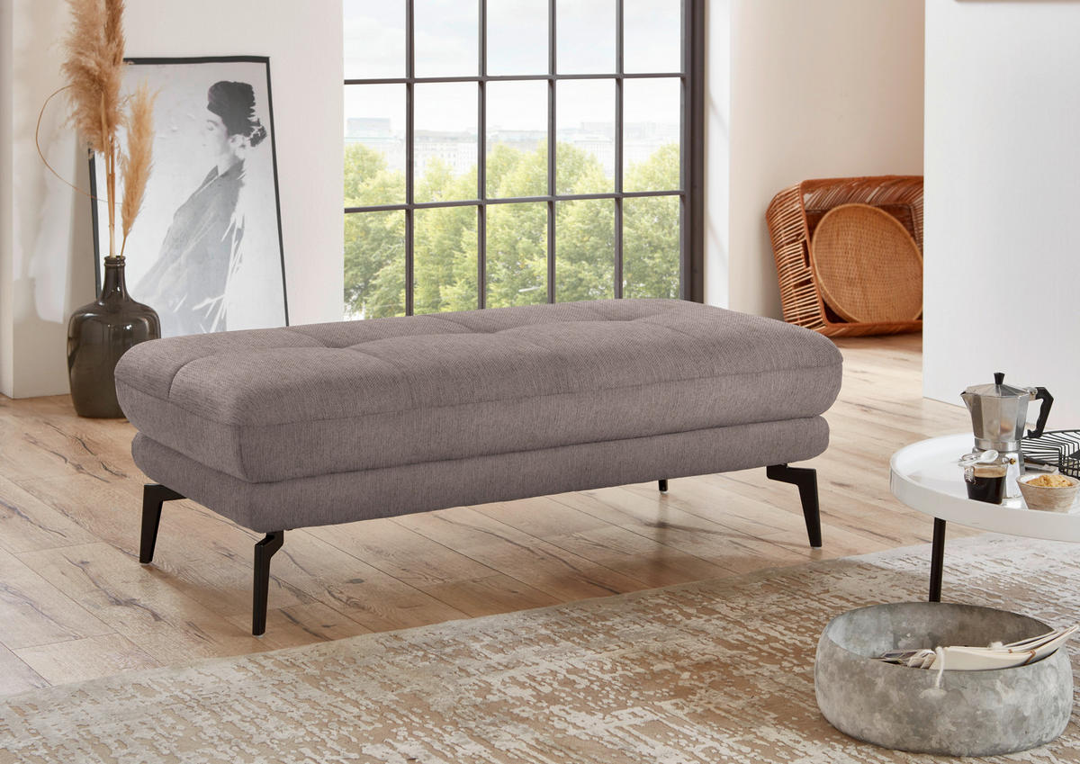 HOCKER in Textil Silberfarben  - Silberfarben/Schwarz, Design, Textil/Metall (132/45/68cm) - Beldomo Style