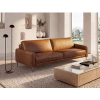 3-SITZER-SOFA SPRING in Lederlook Echtleder Braun  - Schwarzchrom/Braun, Design, Leder/Textil (187/85/92cm) - Livetastic
