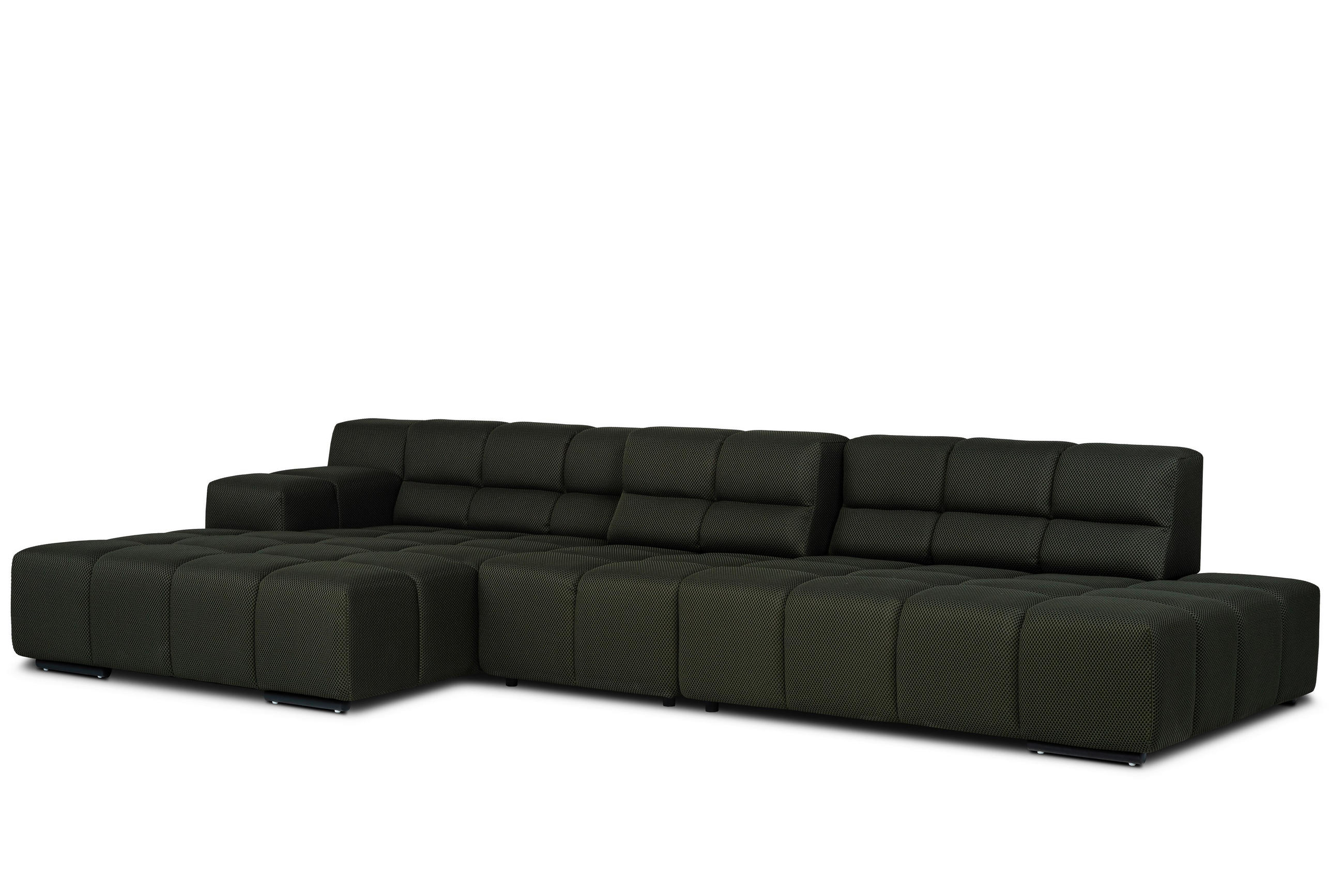 ECKSOFA in Flachgewebe Olivgrün  - Schwarz/Olivgrün, Konventionell, Textil/Metall (356/169cm) - Designwerk