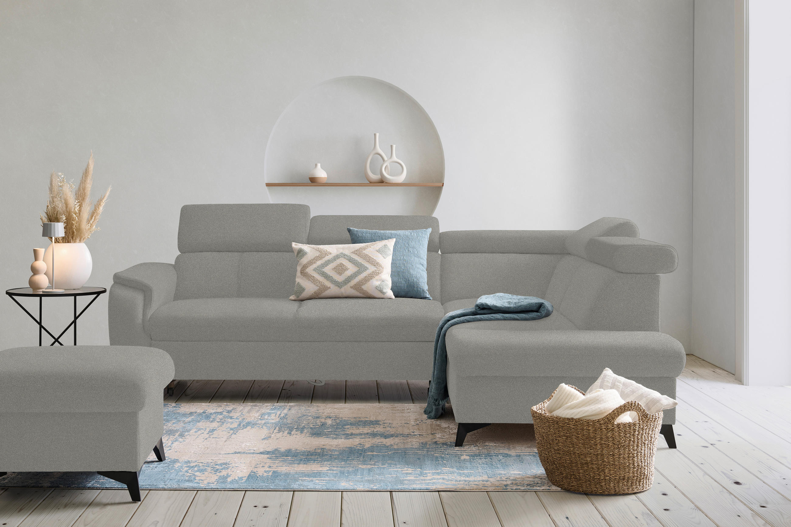 ECKSOFA in Mikrofaser Hellgrau  - Hellgrau/Schwarz, Design, Textil/Metall (260/203cm) - Stylife