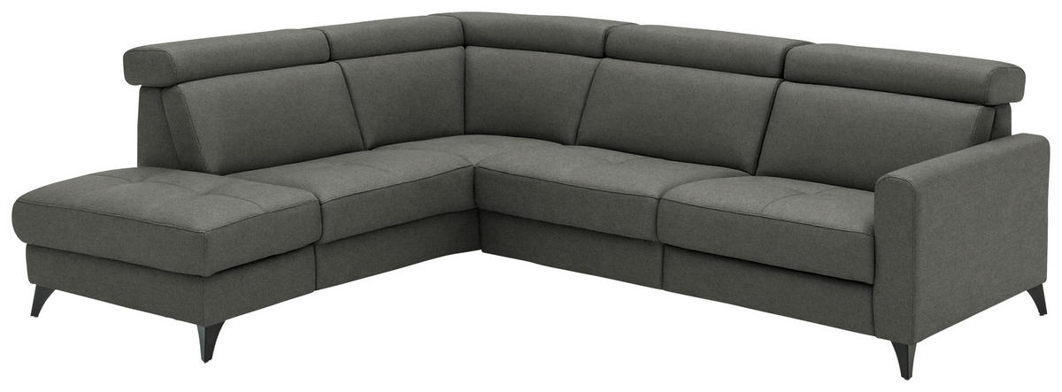 ECKSOFA Flachgewebe Dunkelgrau  - Dunkelgrau/Schwarz, Konventionell, Textil/Metall (214/276cm) - Beldomo System