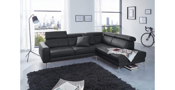 ECKSOFA Schwarz Echtleder  - Chromfarben/Schwarz, Design, Leder/Metall (262/213cm) - Hom`in