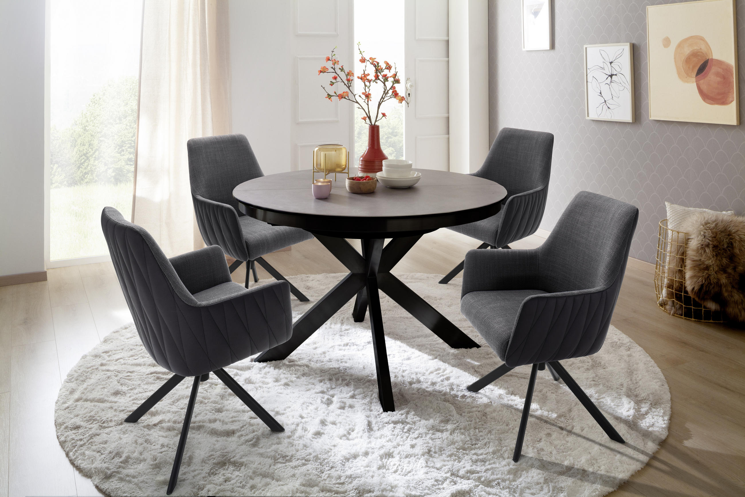 ESSTISCH in Metall, Keramik 120-160/120/76 cm  - Anthrazit, Design, Keramik/Metall (120-160/120/76cm) - Livetastic