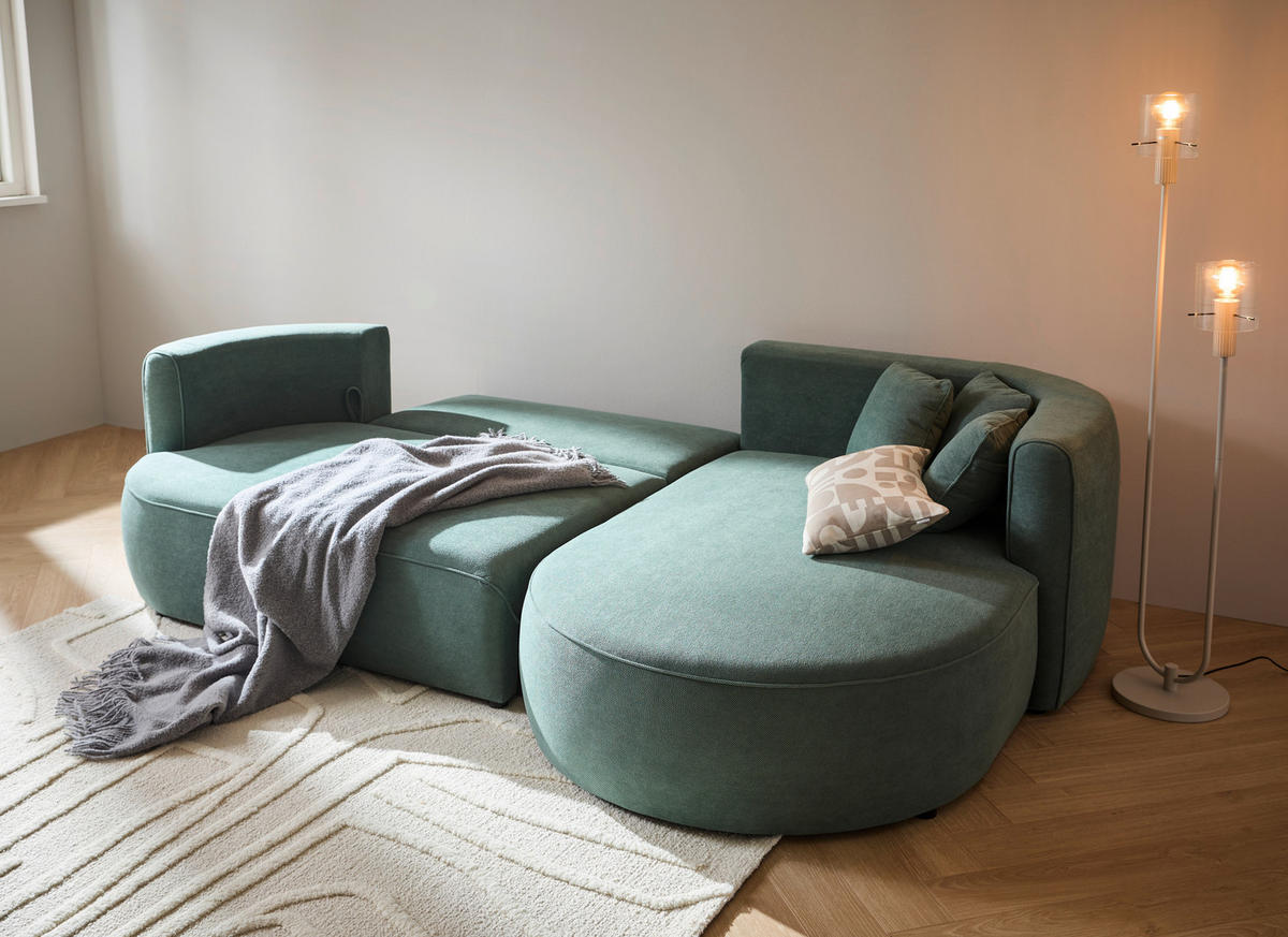 ECKSOFA in Webstoff Grün  - Schwarz/Grün, Modern, Kunststoff/Textil (284/183cm) - Welnova
