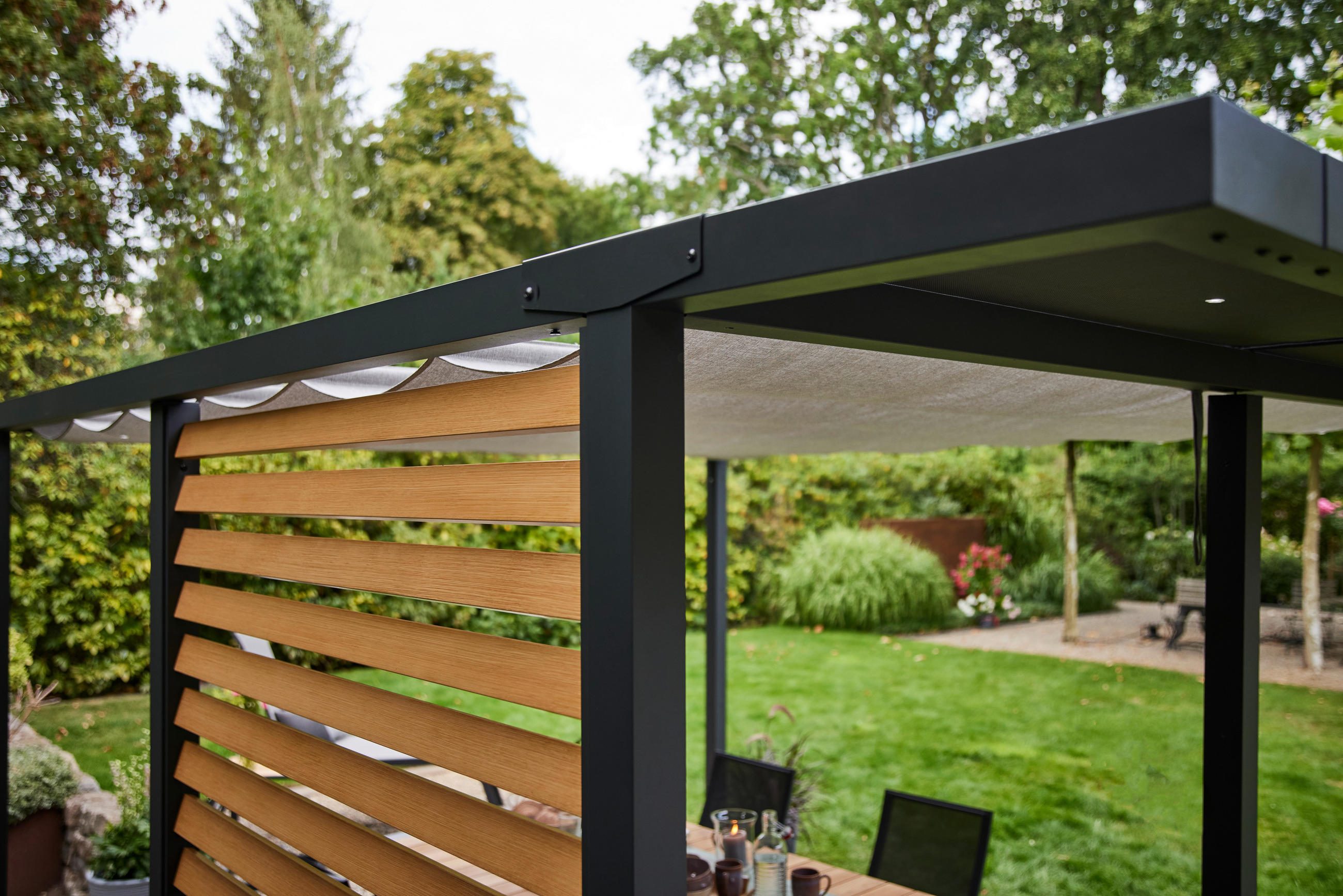 PAVILLON-SICHTSCHUTZ Holzoptik - Anthrazit/Braun, Basics, Metall (300/210/0,5cm) - Siena Garden