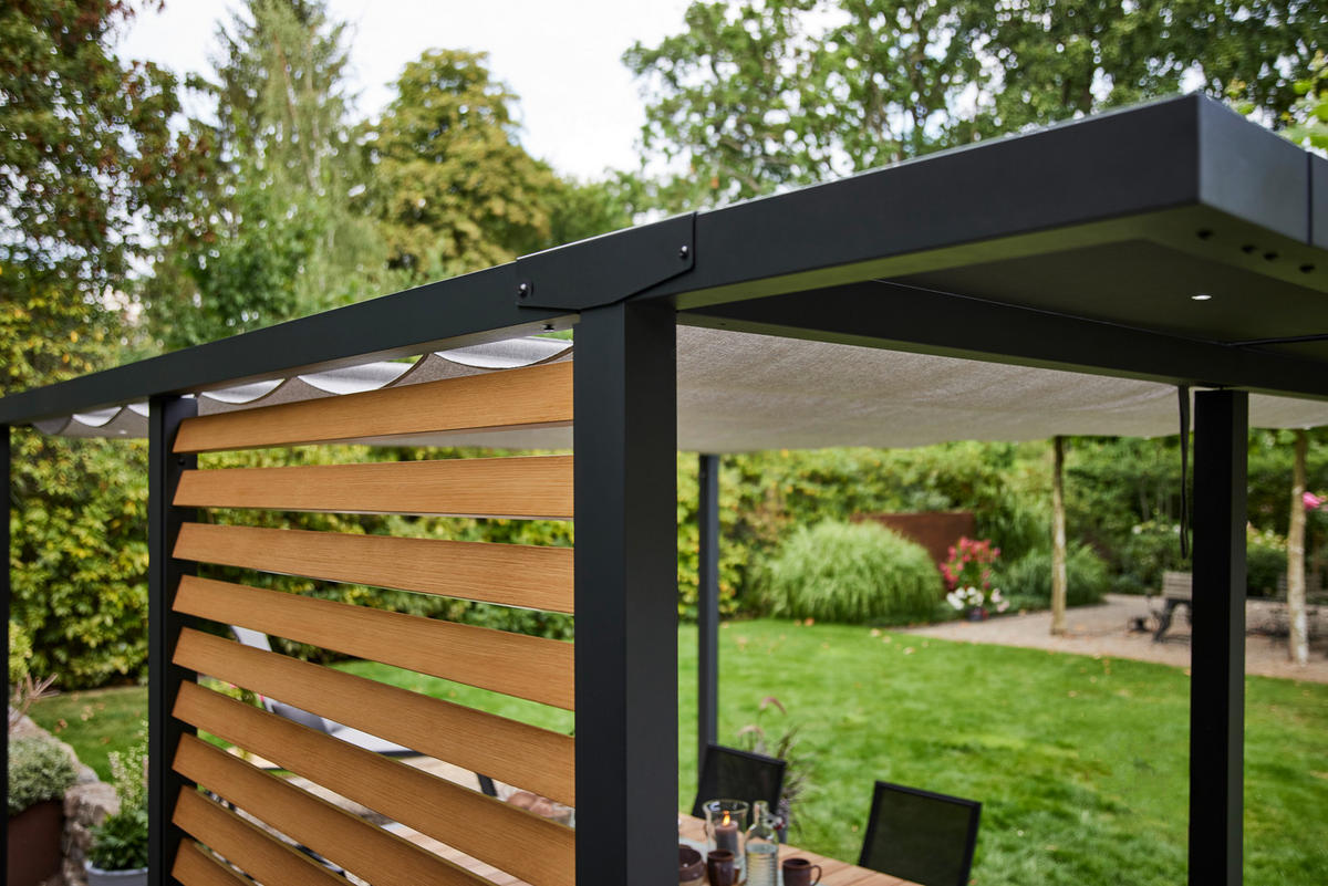 PAVILLON-SICHTSCHUTZ Holzoptik - Anthrazit/Braun, Basics, Metall (160/210/0,5cm) - Siena Garden