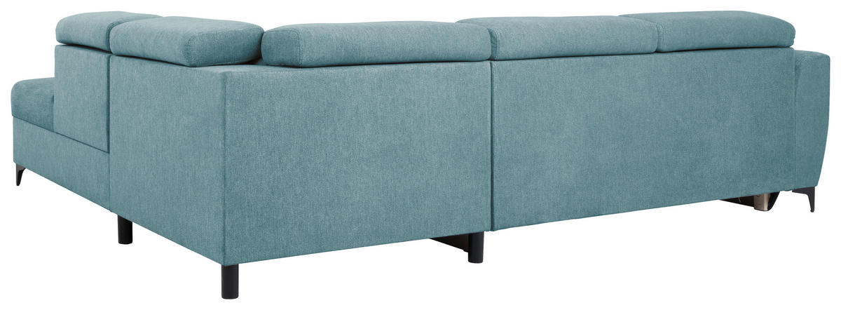 ECKSOFA in Velours Petrol  - Petrol/Schwarz, Konventionell, Textil/Metall (255/217cm) - MID.YOU