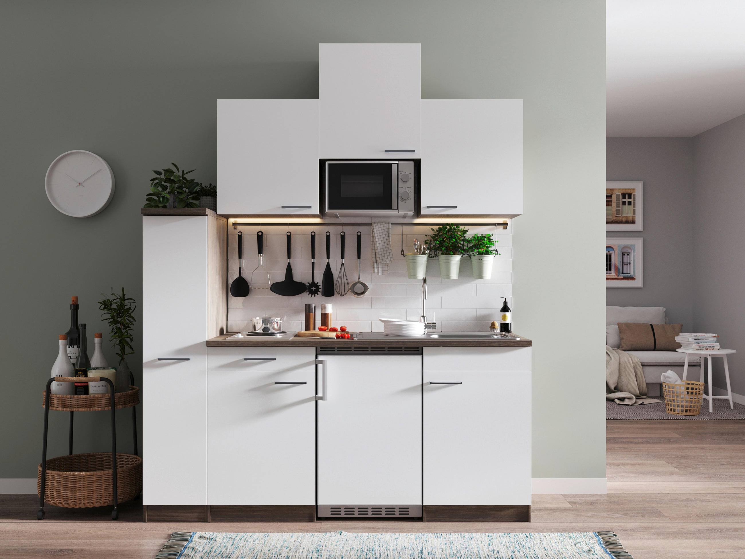 KÜCHENBLOCK 180 cm   in Weiß  - Eichefarben/Alufarben, Basics, Holzwerkstoff/Kunststoff (180cm) - Respekta