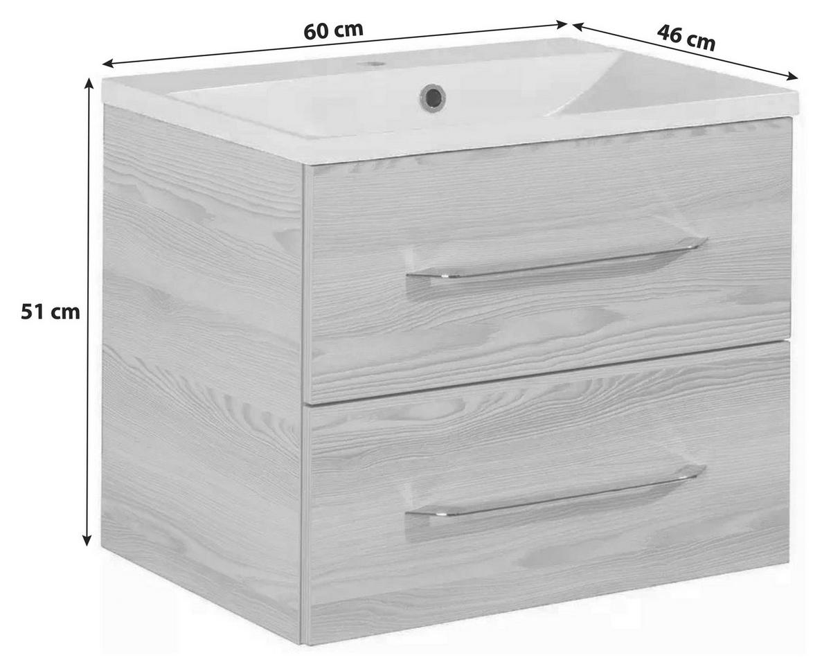 WASCHTISCHKOMBI 60 cm  - Eschefarben/Alufarben, MODERN, Holzwerkstoff/Kunststoff (60cm) - MID.YOU