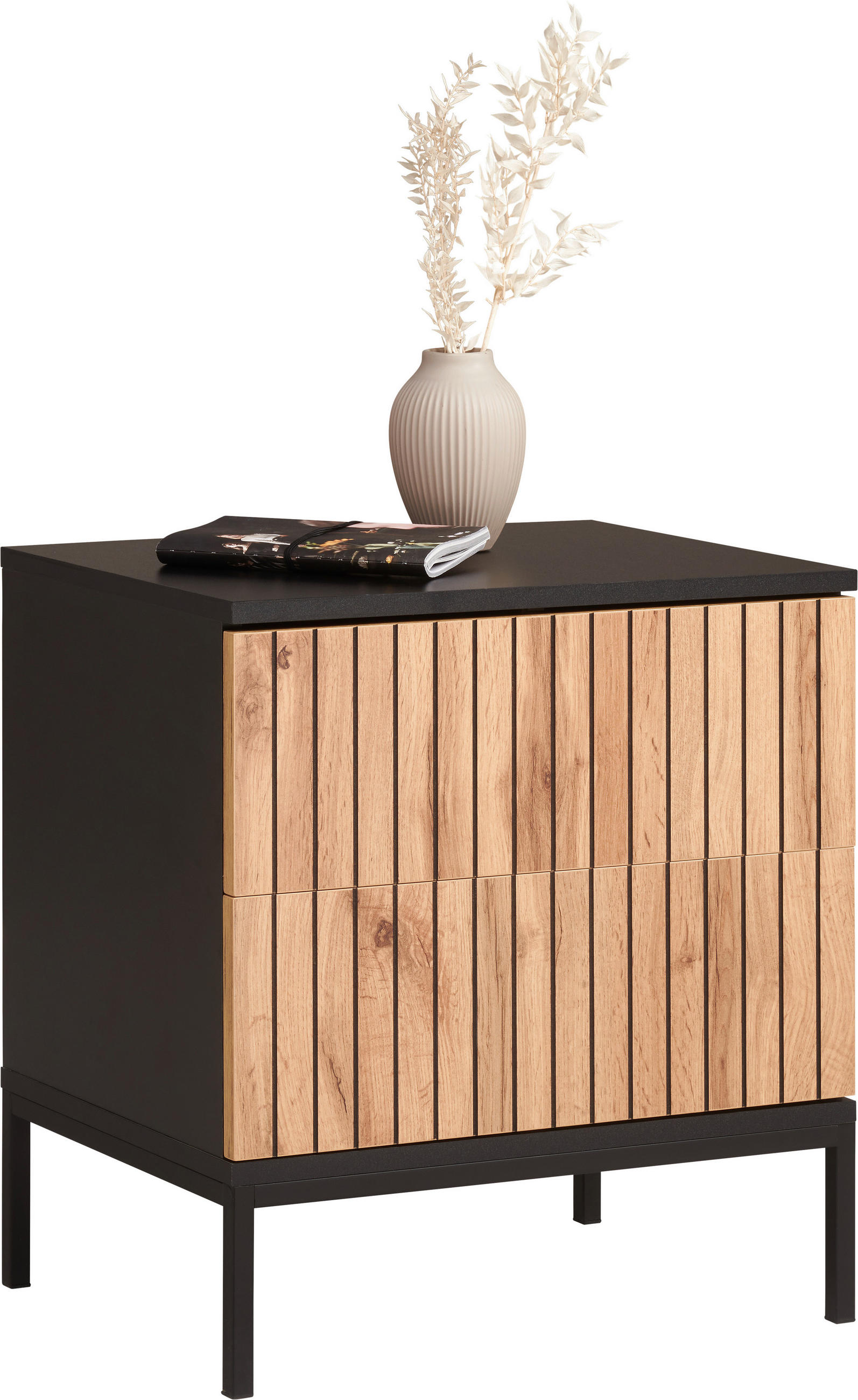 Xora Nachtschrank Schwarz, Eiche Wotan 51.5x56x38 cm