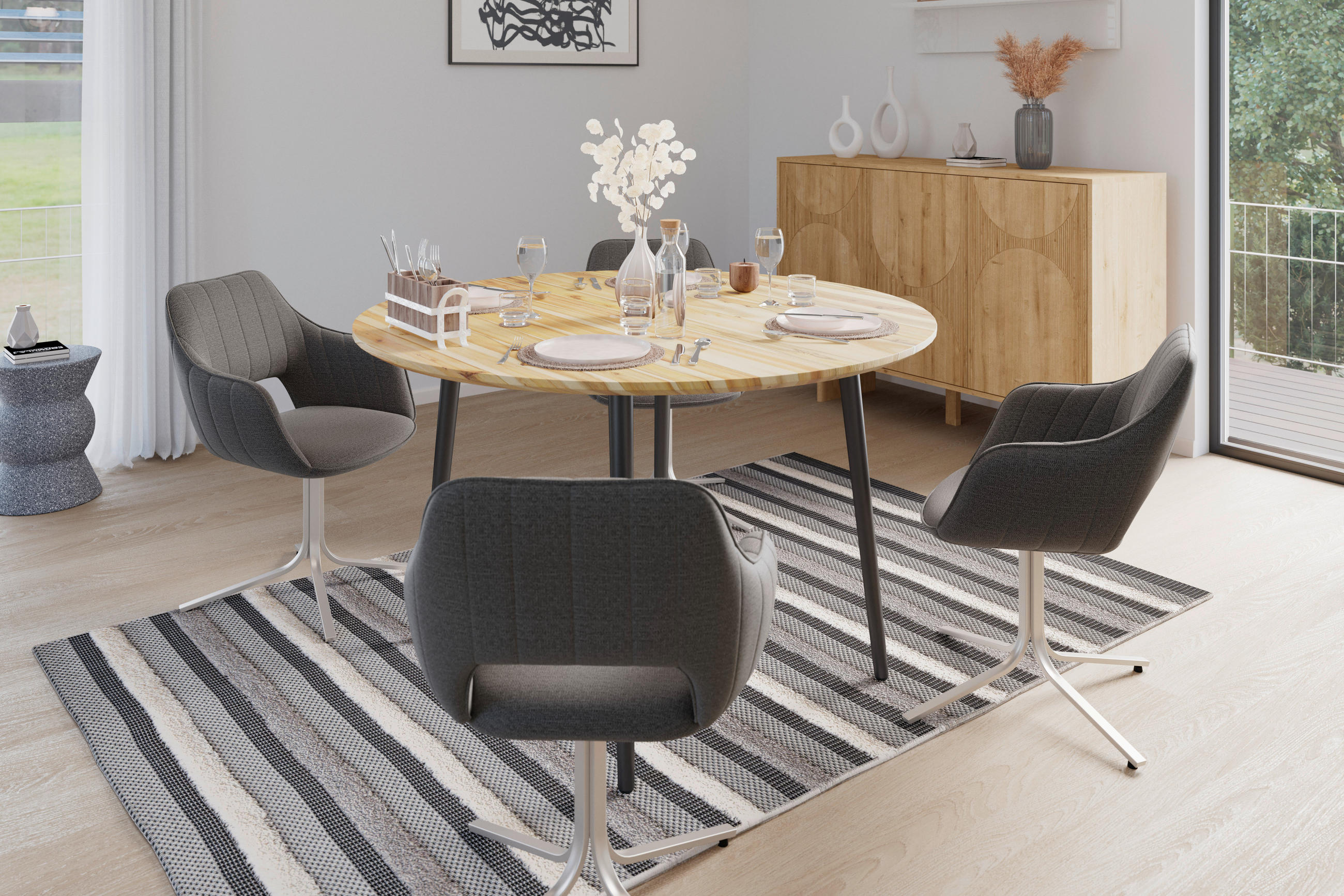 MASĂ din lemn, metal 130/130/76 cm   - negru/culoare lemn acacia, Modern, lemn/metal (130/130/76cm) - MID.YOU