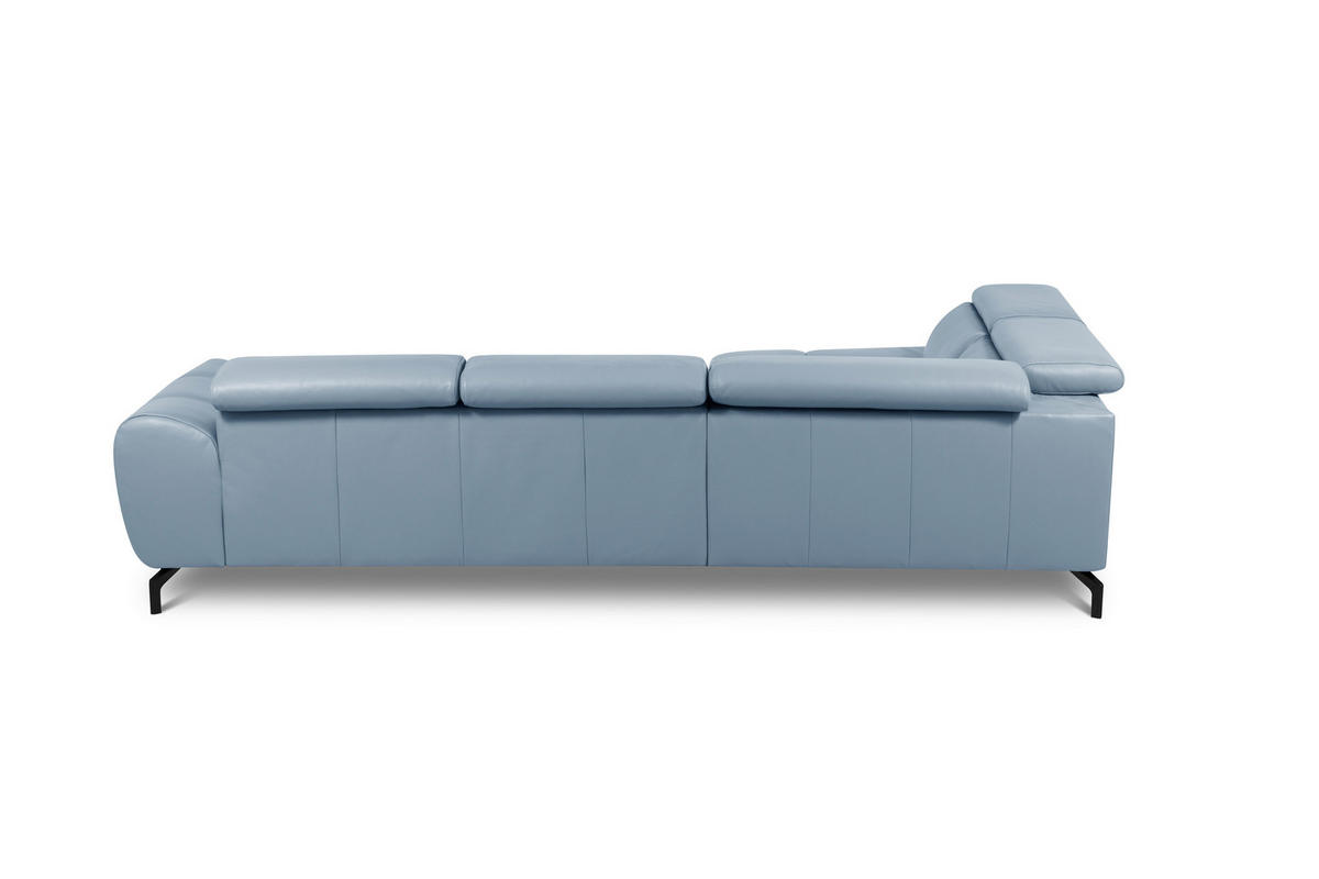 ECKSOFA Graublau Echtleder Rücken echt, Kopfteilverstellung  - Graublau/Schwarz, MODERN, Leder/Metall (224/294cm) - Celina Home