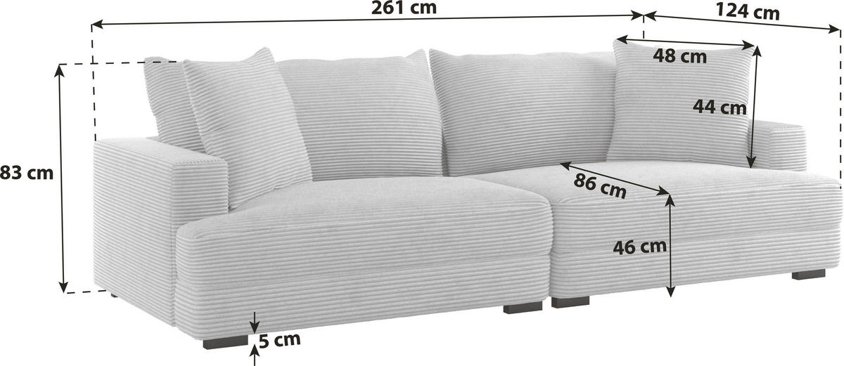 MEGASOFA Dunkelgrau  - Wengefarben/Dunkelgrau, Trend, Kunststoff/Textil (261/83/124cm) - Livetastic