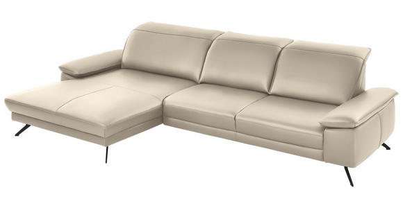 ECKSOFA in Echtleder Creme 193/328 cm - Creme/Schwarz, Design, Leder/Metall (193/328cm) - Dieter Knoll