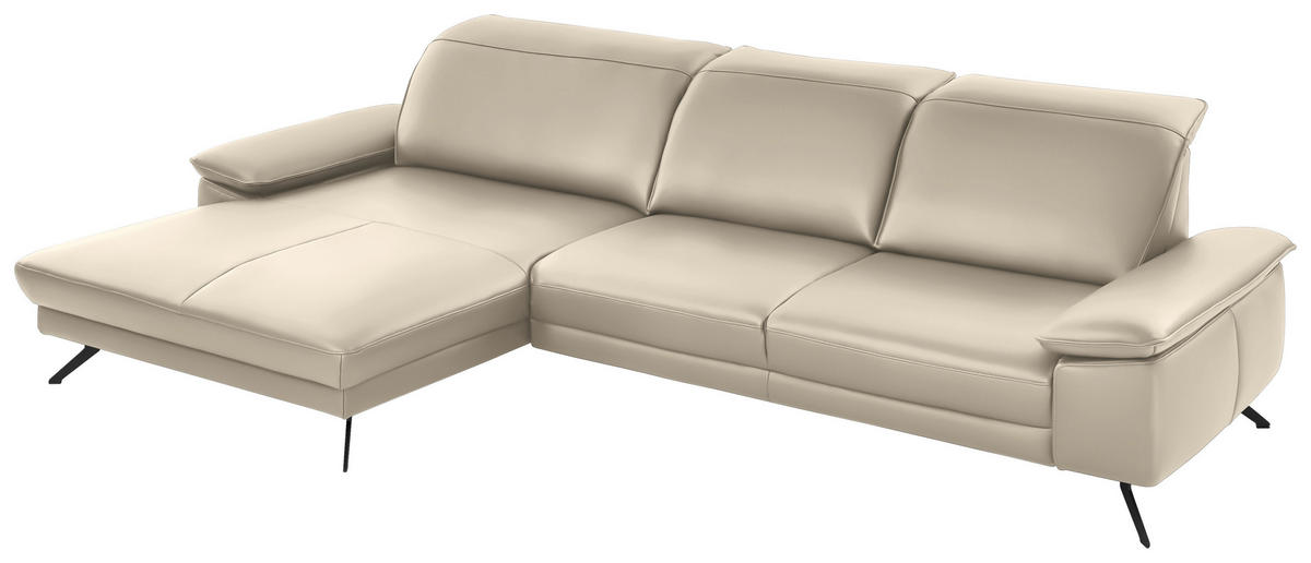 ECKSOFA in Echtleder Creme  193/328 cm  - Creme/Schwarz, Design, Leder/Metall (193/328cm) - Dieter Knoll