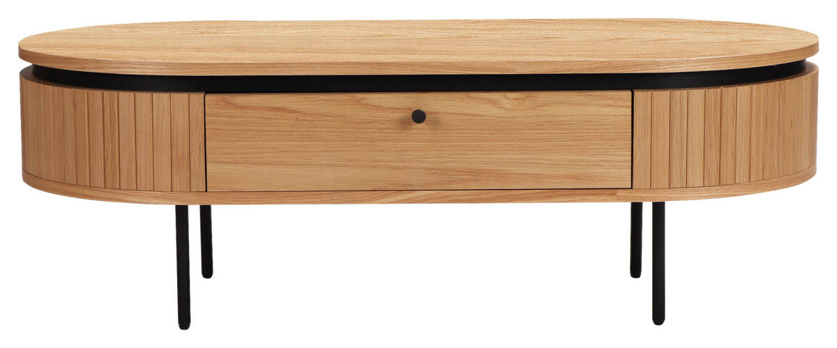 COUCHTISCH Eiche furniert, massiv 120/60/40 cm oval Schwarz, Eichefarben  - Eichefarben/Schwarz, Design, Holz/Holzwerkstoff (120/60/40cm) - Boxxx