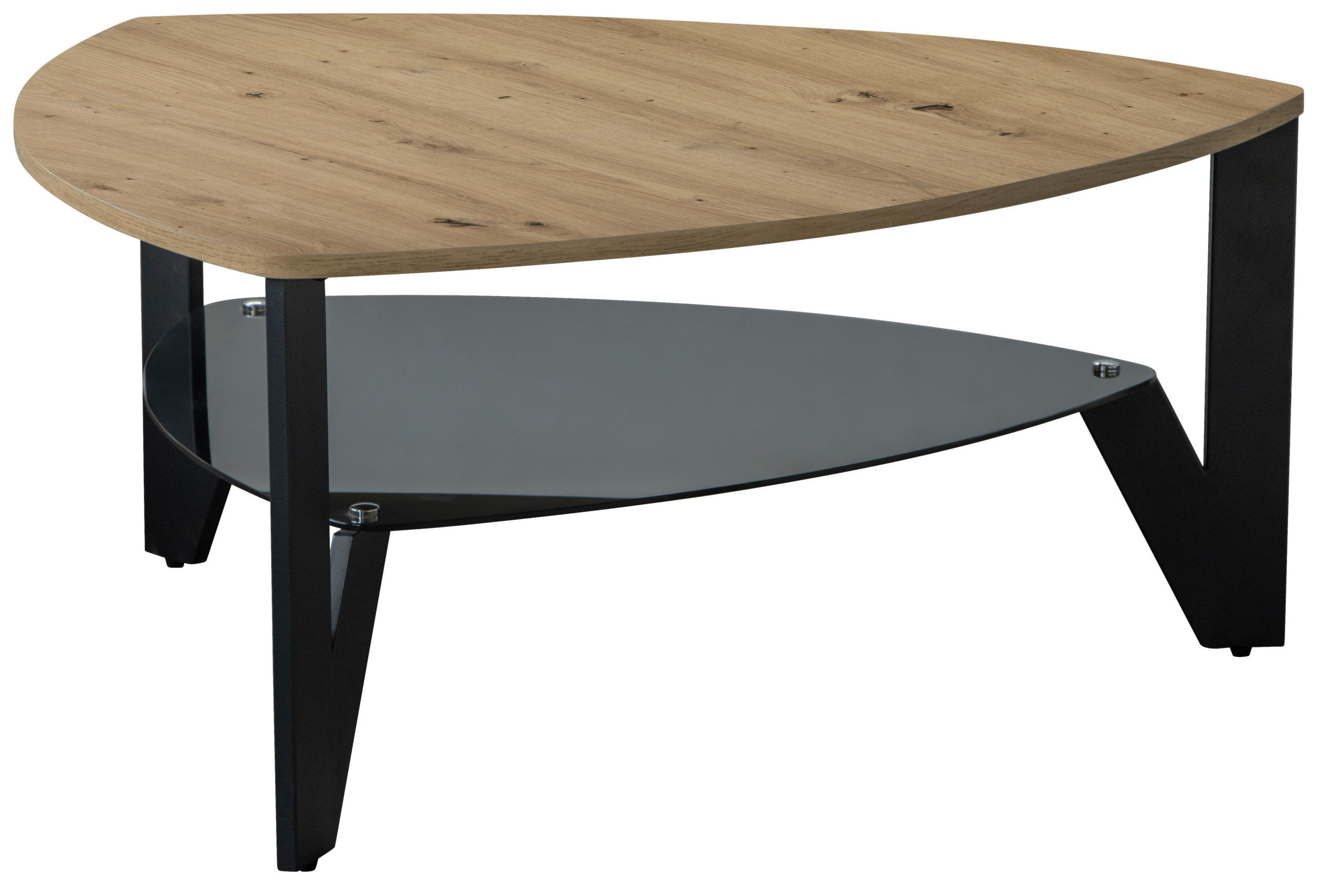 COUCHTISCH 90/90/41 cm Farbglas Freiform Schwarz, Eichefarben offenes Fach, einfacher Aufbau  - Eichefarben/Schwarz, Design, Glas/Holzwerkstoff (90/90/41cm) - Boxxx