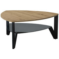 COUCHTISCH 90/90/41 cm Farbglas Freiform Schwarz, Eichefarben offenes Fach, einfacher Aufbau  - Eichefarben/Schwarz, Design, Glas/Holzwerkstoff (90/90/41cm) - Boxxx