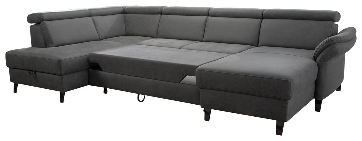 WOHNLANDSCHAFT in Mikrofaser Anthrazit  - Anthrazit/Schwarz, Konventionell, Textil/Metall (193/317/165cm) - Sit & More