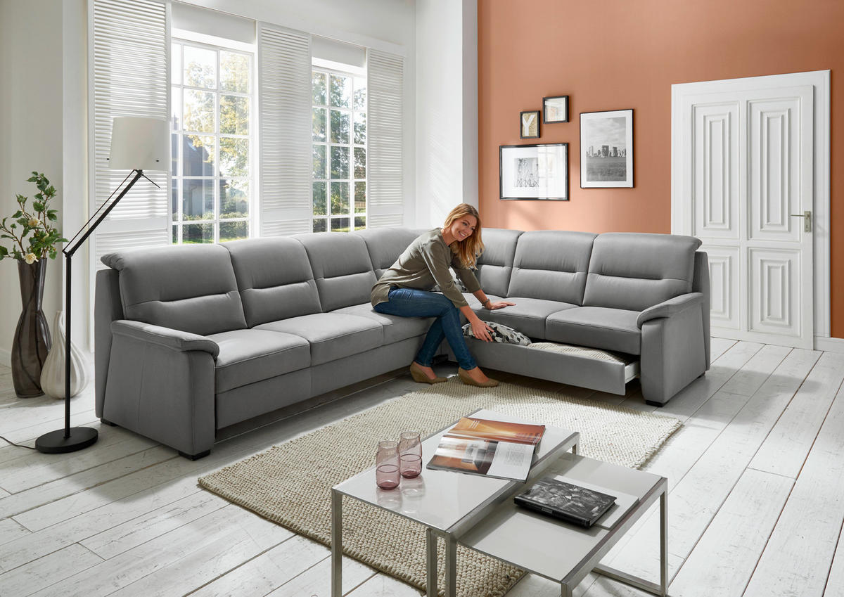 ECKSOFA  in Mikrofaser Grau  245/303 cm  - Schwarz/Grau, KONVENTIONELL, Holz/Textil (245/303cm) - Beldomo Comfort