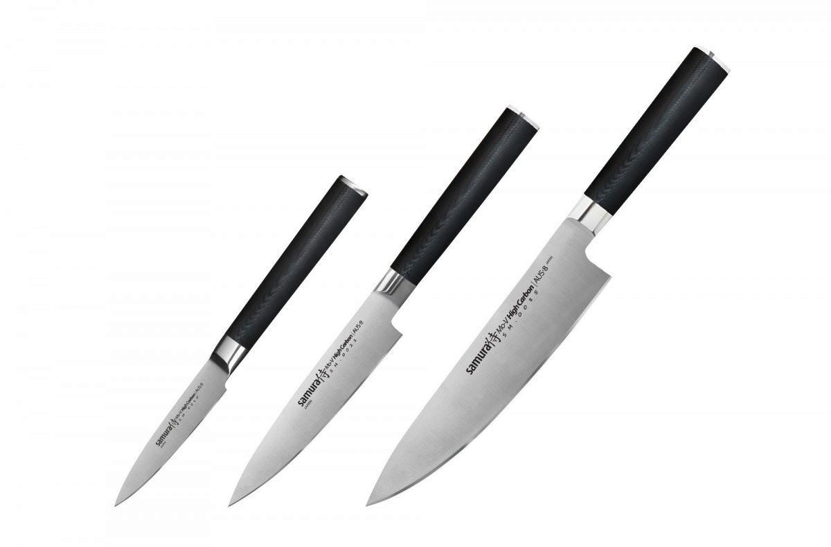SET NOŽEV  MO-V 3-delni - srebrne barve, Basics, kovina/leseni material - Samura