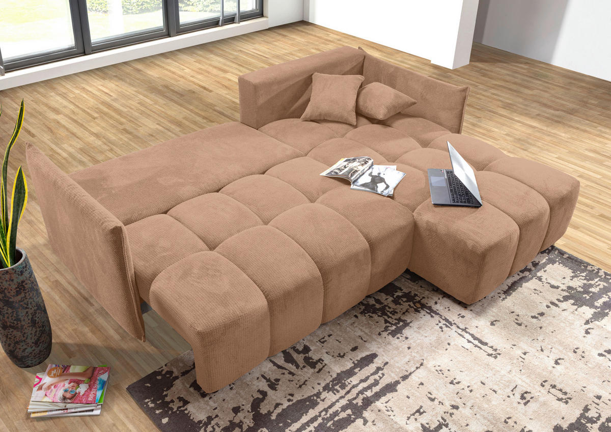 ECKSOFA Rosa Plüsch Zierkissen, Rückenkissen, Bettkasten, Schlaffunktion, Rücken echt, Liegefläche im Originalstoff  - Schwarz/Rosa, KONVENTIONELL, Kunststoff/Textil (253/192cm) - Carryhome