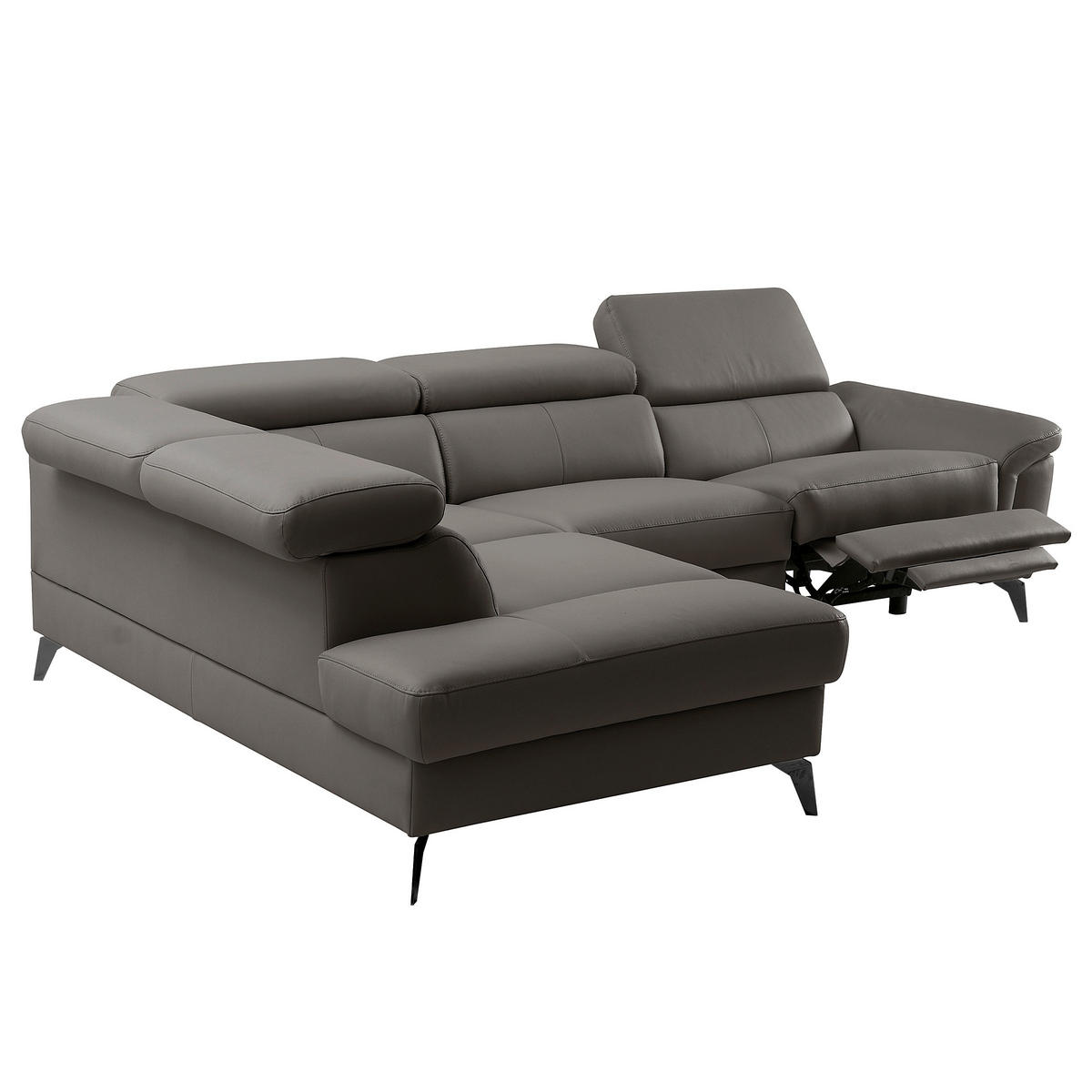 ECKSOFA SONO in Lederlook Echtleder Dunkelbraun Bettkasten, Armteilverstellung, Kopfteilverstellung  210/265 cm  - Dunkelbraun/Schwarz, Design, Leder/Textil (210/265cm) - Livetastic