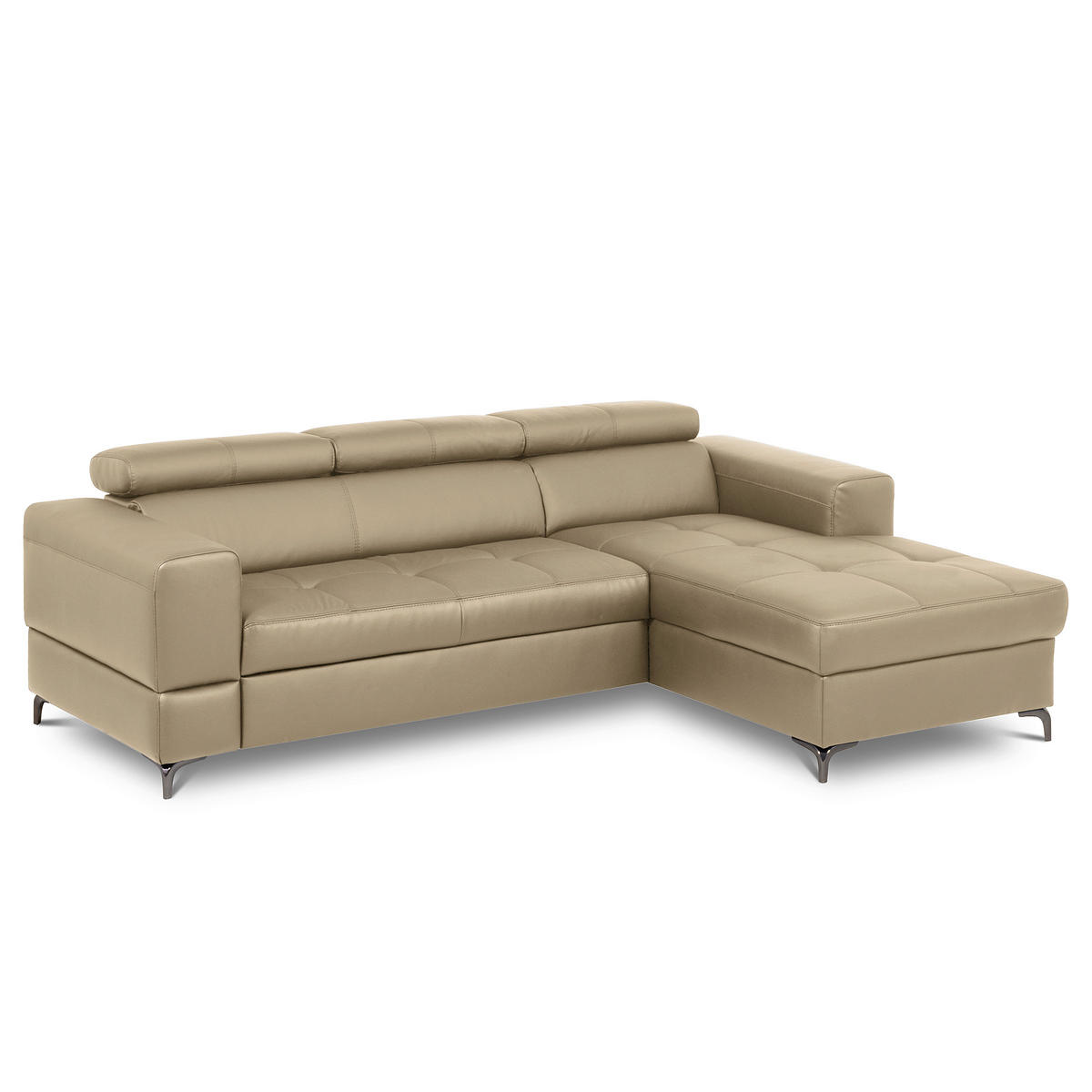 ECKSOFA Hellgrau Echtleder Lederlook  - Hellgrau/Schwarz, Design, Leder/Textil (247/173cm) - Livetastic