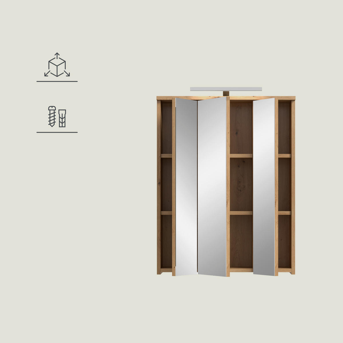 SPIEGELSCHRANK 60/77/21 cm  - Eiche Artisan, Trend, Glas/Holzwerkstoff (60/77/21cm) - MID.YOU