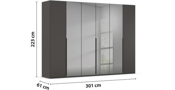 DREHTÜRENSCHRANK 301/223/61 cm 6-türig Graphitfarben, Grau - Graphitfarben/Grau, Trend, Glas/Holzwerkstoff (301/223/61cm) - Novel