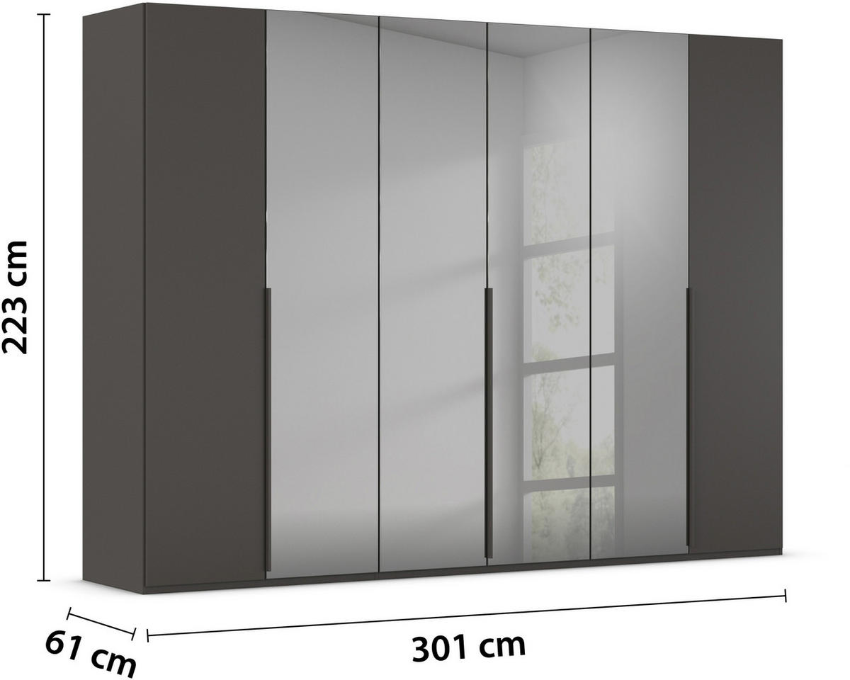 DREHTÜRENSCHRANK in Graphitfarben, Grau  - Graphitfarben/Grau, Trend, Glas/Holzwerkstoff (301/223/61cm) - Rauch Möbel