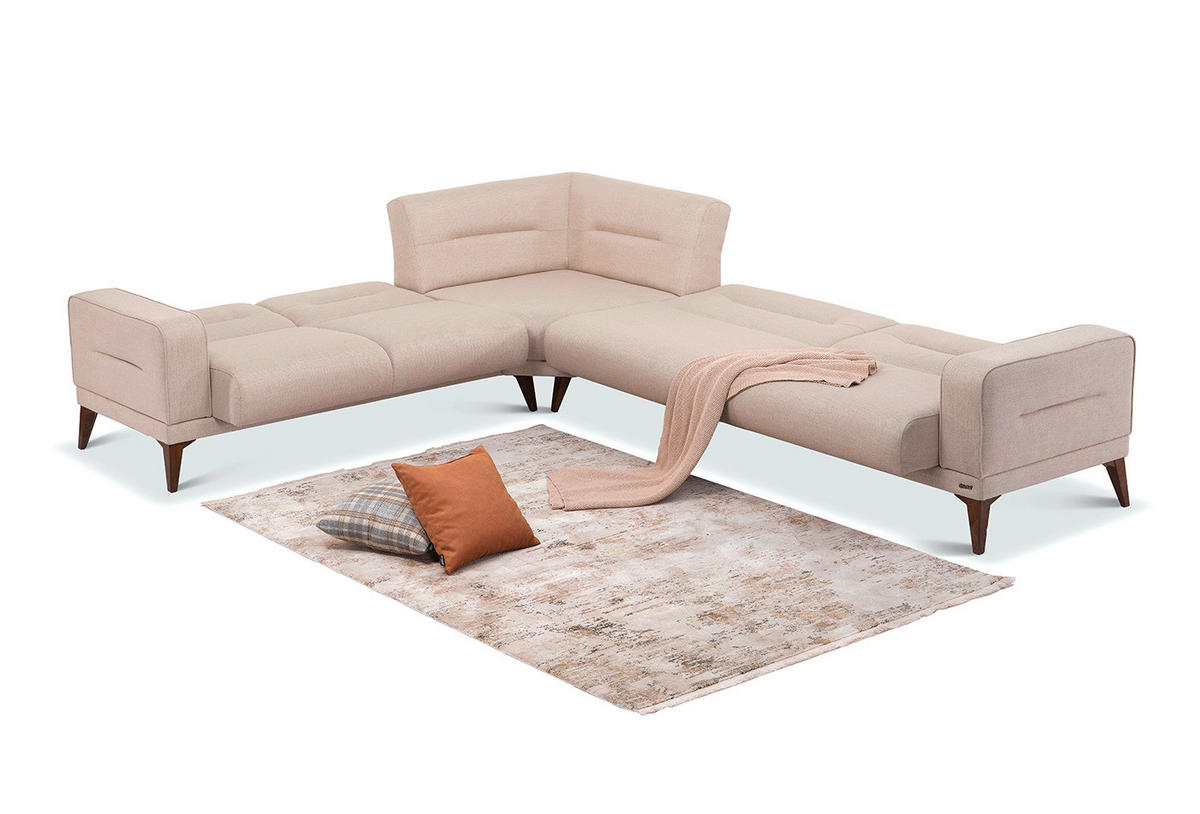 ECKSOFA Greige Leinenoptik  - Sandfarben/Greige, Design, Kunststoff/Textil (255/314cm) - Livetastic