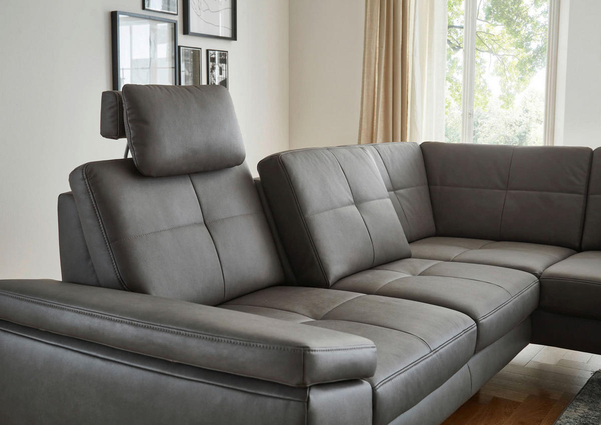 ECKSOFA in Lederlook, Mikrofaser Dunkelgrau  - Dunkelgrau/Schwarz, Design, Textil/Metall (261/220cm) - Beldomo System